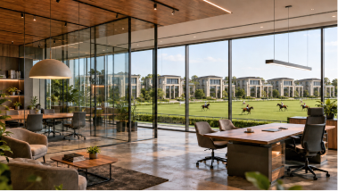 Unparalleled racecourse and city views at Della Private Offices | Della Racecourse, Raipur